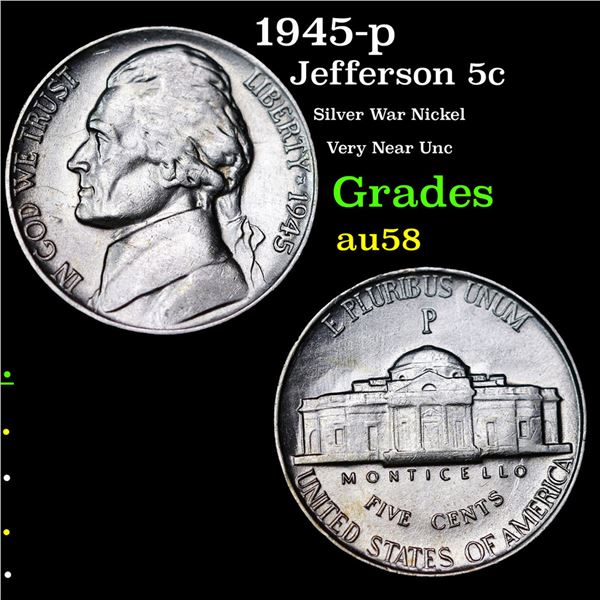 1945-p Jefferson Nickel 5c Grades Choice AU/BU Slider