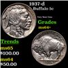 Image 1 : 1937-d Buffalo Nickel 5c Grades Choice+ Unc