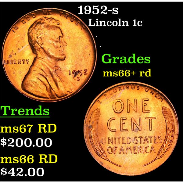 1952-s Lincoln Cent 1c Grades GEM++ RD