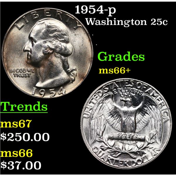 1954-p Washington Quarter 25c Grades GEM++ Unc
