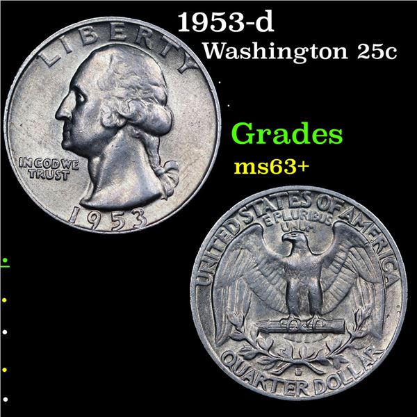 1953-d Washington Quarter 25c Grades Select+ Unc