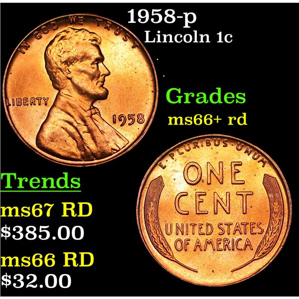 1958-p Lincoln Cent 1c Grades GEM++ RD
