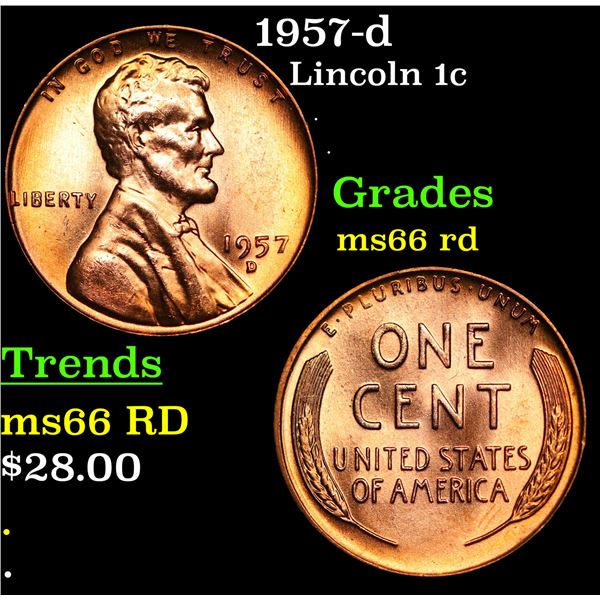 1957-d Lincoln Cent 1c Grades GEM+ Unc RD