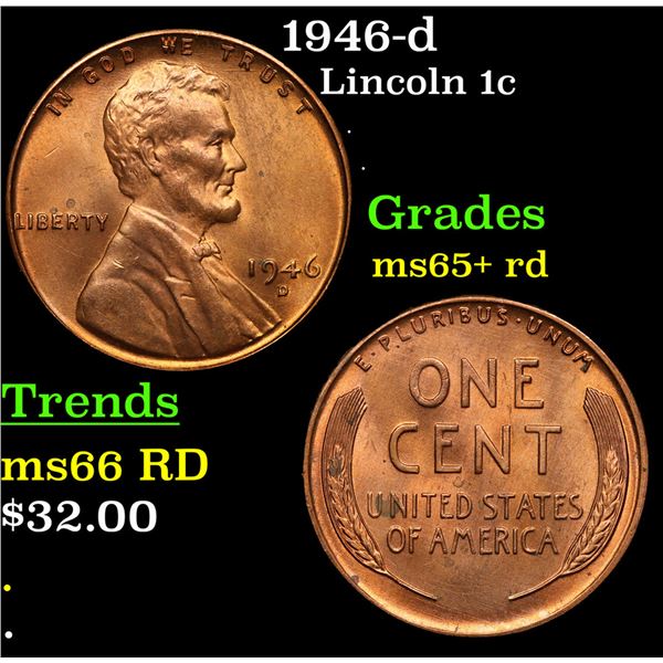 1946-d Lincoln Cent 1c Grades GEM++ Unc RD
