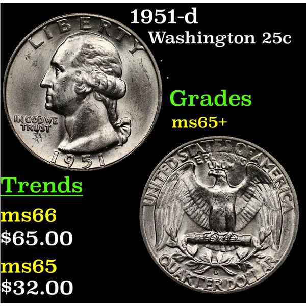 1951-d Washington Quarter 25c Grades GEM+ Unc