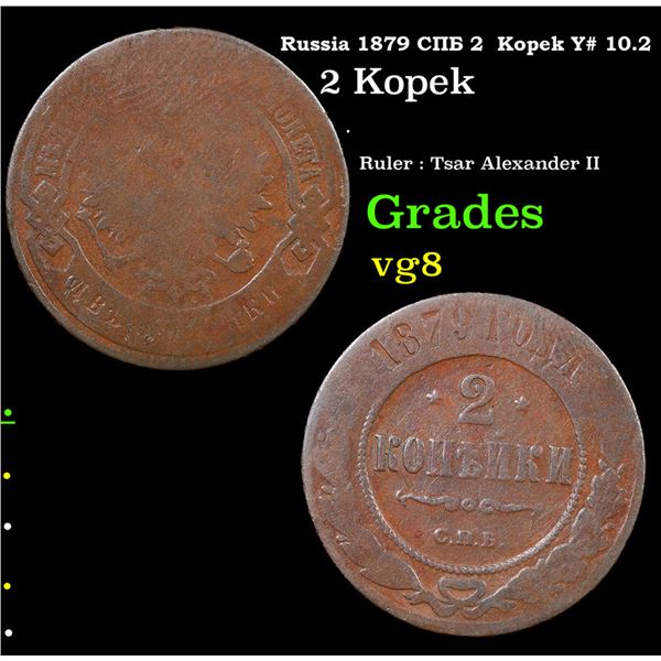Russia 1879 ??? 2  Kopek Y# 10.2 Grades vg, very good