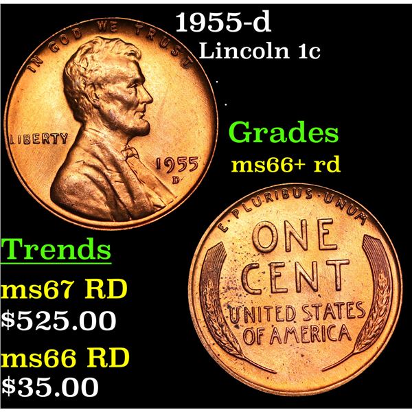 1955-d Lincoln Cent 1c Grades GEM++ RD
