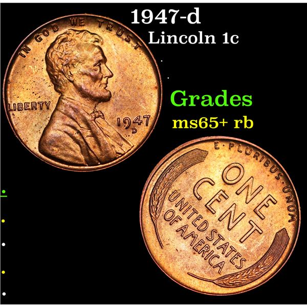 1947-d Lincoln Cent 1c Grades Gem+ Unc RB
