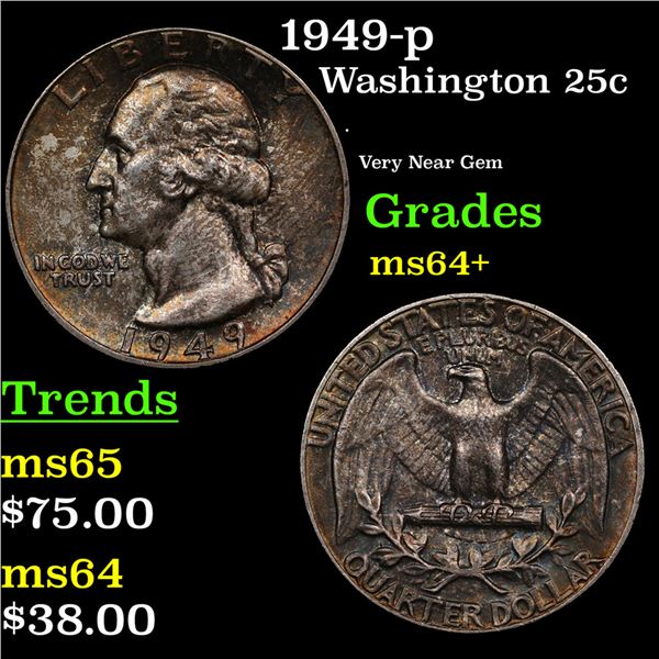 1949-p Washington Quarter 25c Grades Choice+ Unc