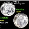 Image 1 : 1943-p Mercury Dime 10c Grades GEM++ Unc