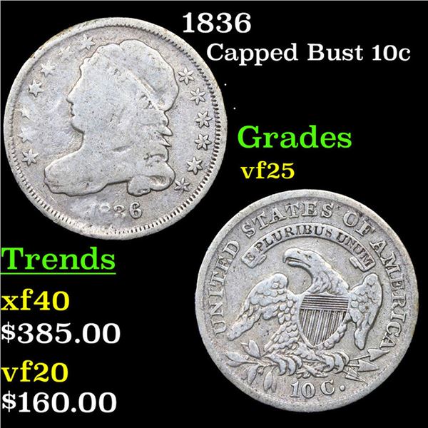 1836 Capped Bust Dime 10c Grades vf+