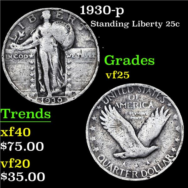 1930-p Standing Liberty Quarter 25c Grades vf+