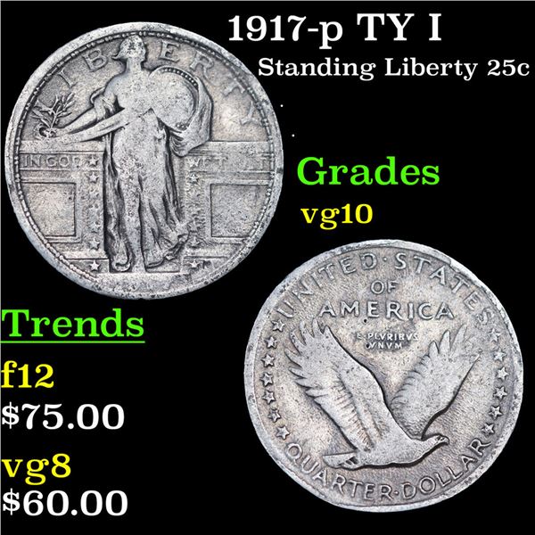 1917-p TY I Standing Liberty Quarter 25c Grades vg+