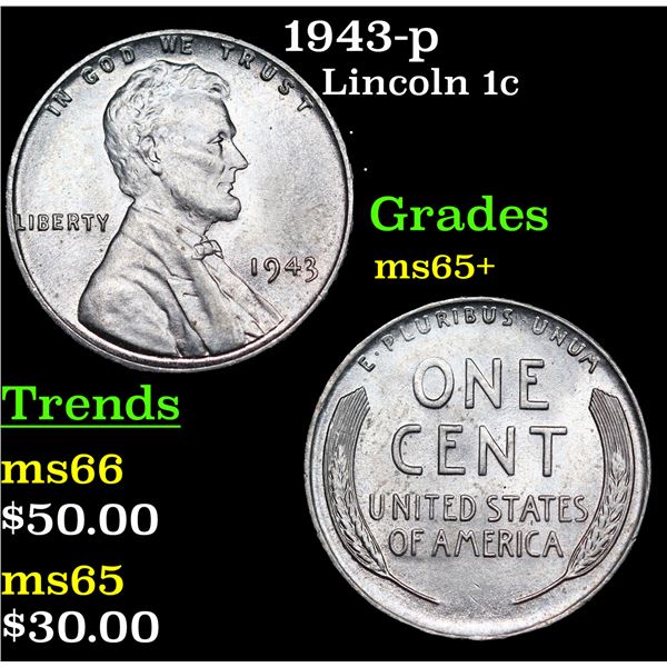 1943-p Lincoln Cent 1c Grades GEM+ Unc