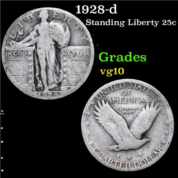 1928-d Standing Liberty Quarter 25c Grades vg+
