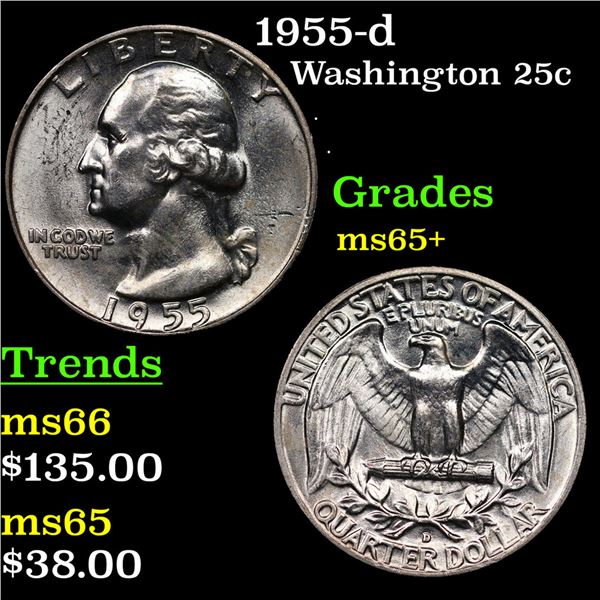 1955-d Washington Quarter 25c Grades GEM+ Unc