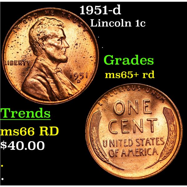 1951-d Lincoln Cent 1c Grades Gem+ Unc RD