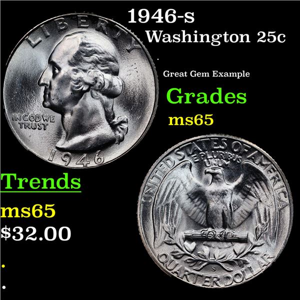 1946-s Washington Quarter 25c Grades GEM Unc