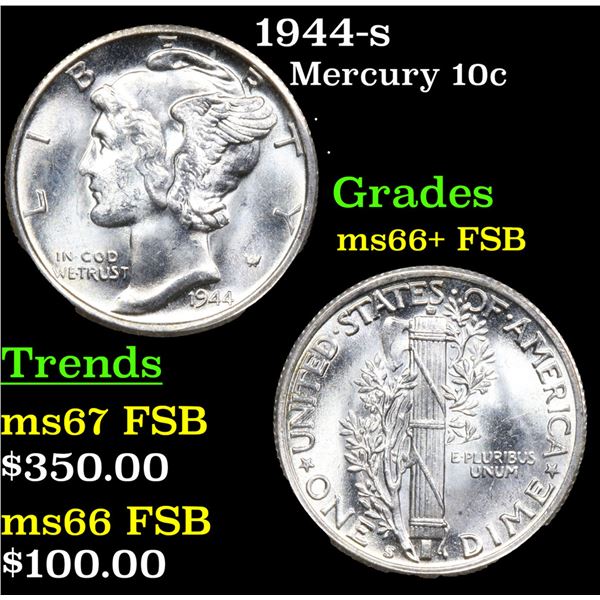 1944-s Mercury Dime 10c Grades GEM++ FSB