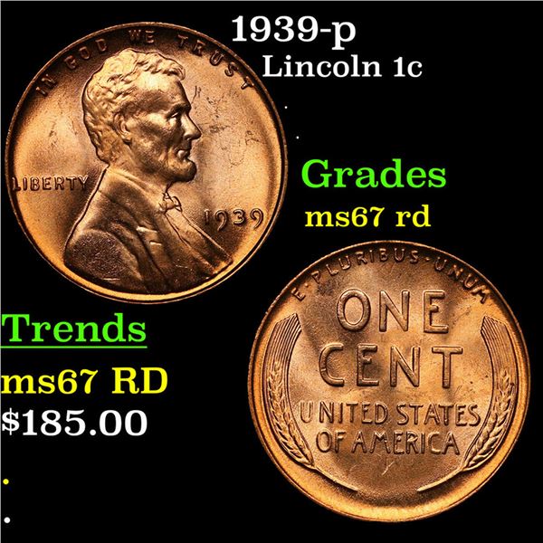 1939-p Lincoln Cent 1c Grades GEM++ Unc RD