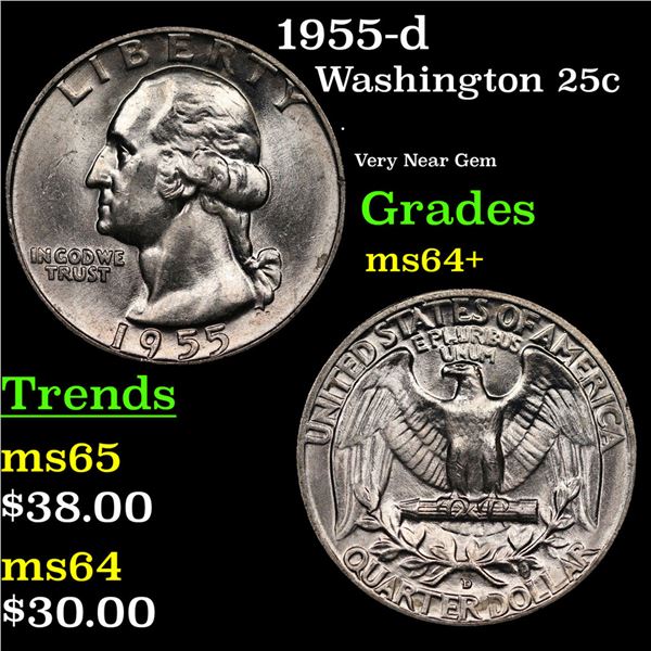 1955-d Washington Quarter 25c Grades Choice+ Unc
