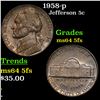 Image 1 : 1958-p Jefferson Nickel 5c Grades Choice Unc 5fs