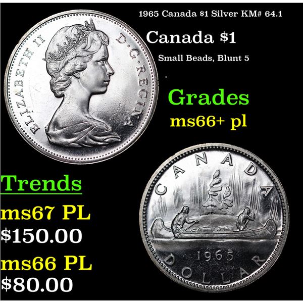 1965 Canada $1 Silver Canada Dollar KM# 64.1 $1 Grades GEM++ PL