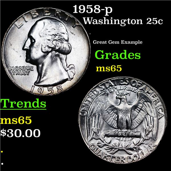 1958-p Washington Quarter 25c Grades GEM Unc