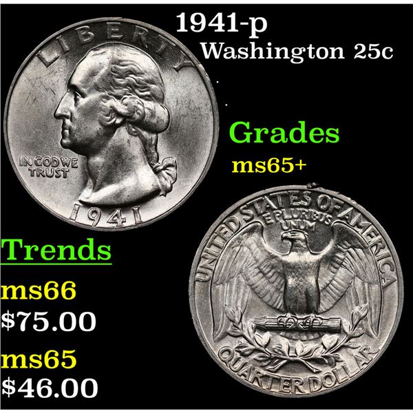 1941-p Washington Quarter 25c Grades GEM+ Unc