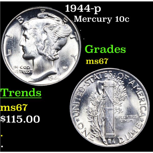1944-p Mercury Dime 10c Grades GEM++ Unc