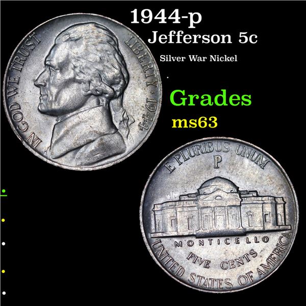 1944-p Jefferson Nickel 5c Grades Select Unc