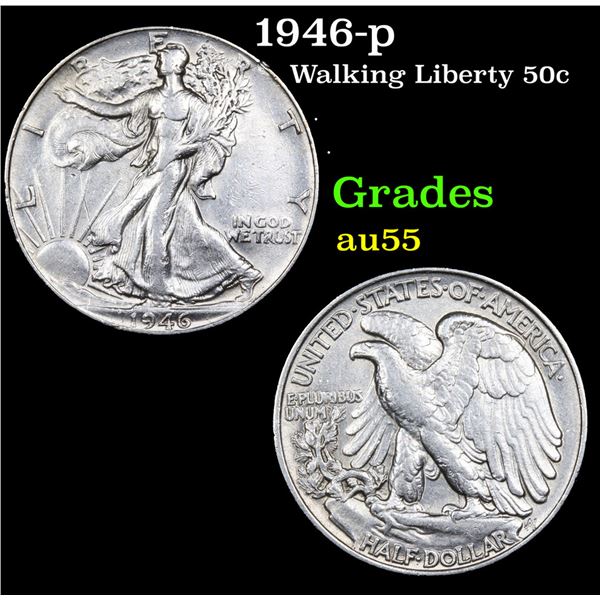 1946-p Walking Liberty Half Dollar 50c Grades Choice AU
