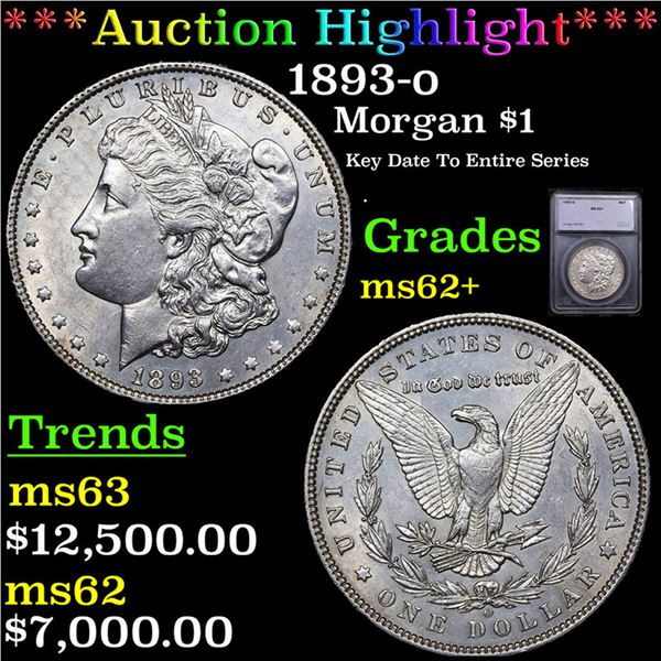 ***Auction Highlight*** 1893-o Morgan Dollar $1 Graded ms62+ BY SEGS (fc)