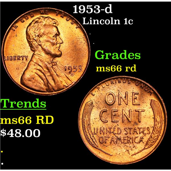 1953-d Lincoln Cent 1c Grades GEM+ Unc RD