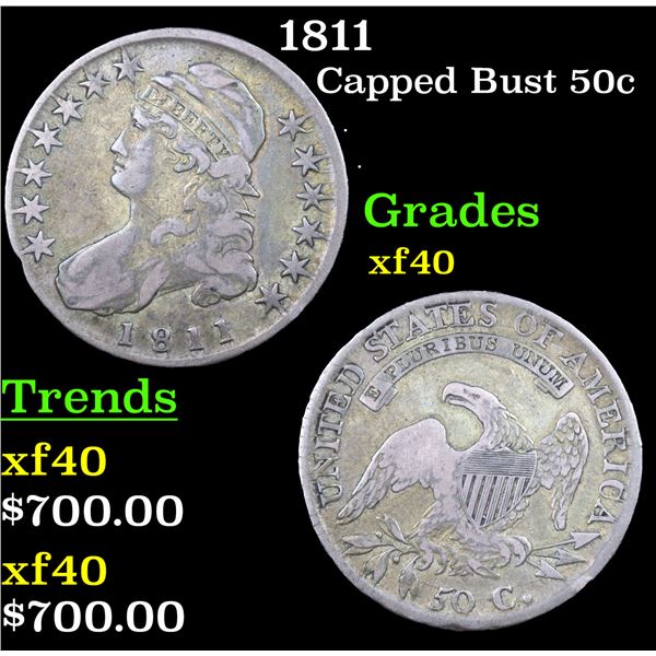 1811 Capped Bust Half Dollar 50c Grades xf