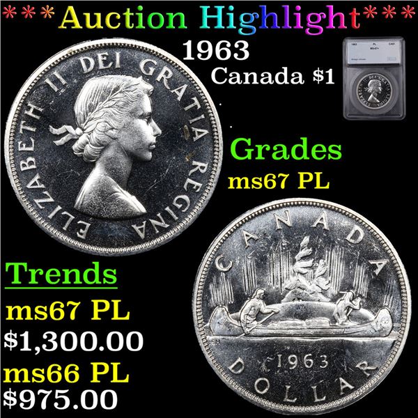 ***Auction Highlight*** 1963 Canada Dollar $1 Graded ms67 PL By SEGS (fc)