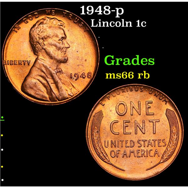 1948-p Lincoln Cent 1c Grades GEM+ Unc RB