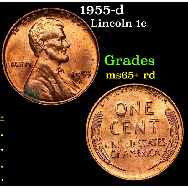 1955-d Lincoln Cent 1c Grades Gem+ Unc RD