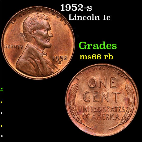 1952-s Lincoln Cent 1c Grades GEM+ Unc RB