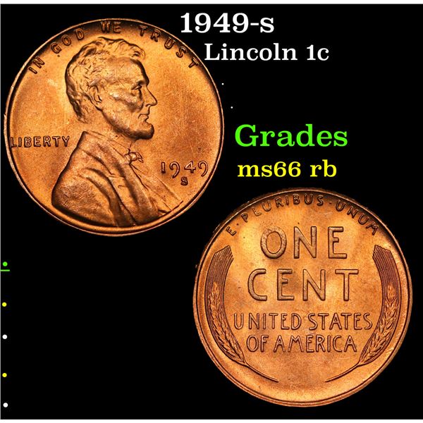 1949-s Lincoln Cent 1c Grades GEM+ Unc RB