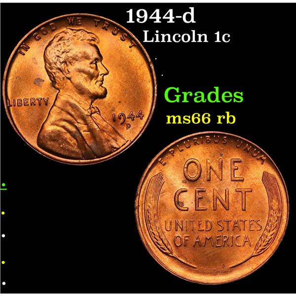 1944-d Lincoln Cent 1c Grades GEM+ Unc RB