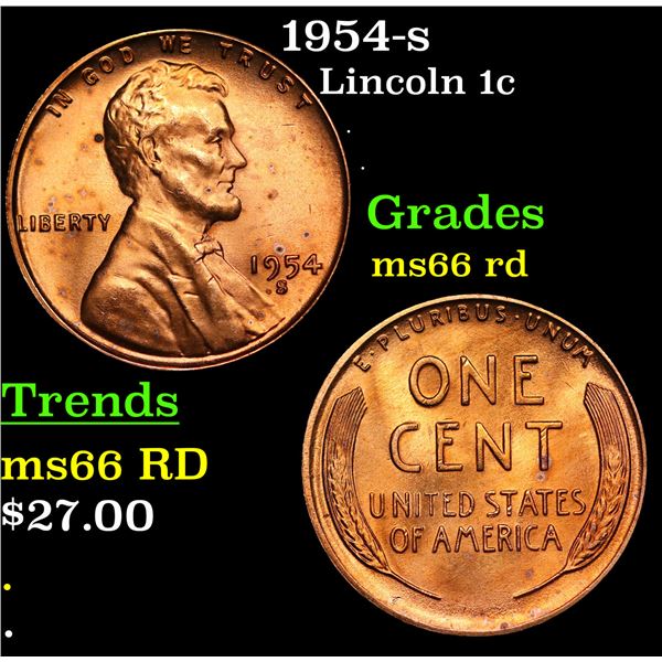 1954-s Lincoln Cent 1c Grades GEM+ Unc RD