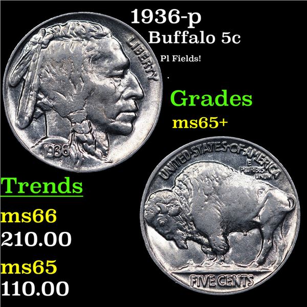 1936-p Buffalo Nickel 5c Grades GEM+ Unc