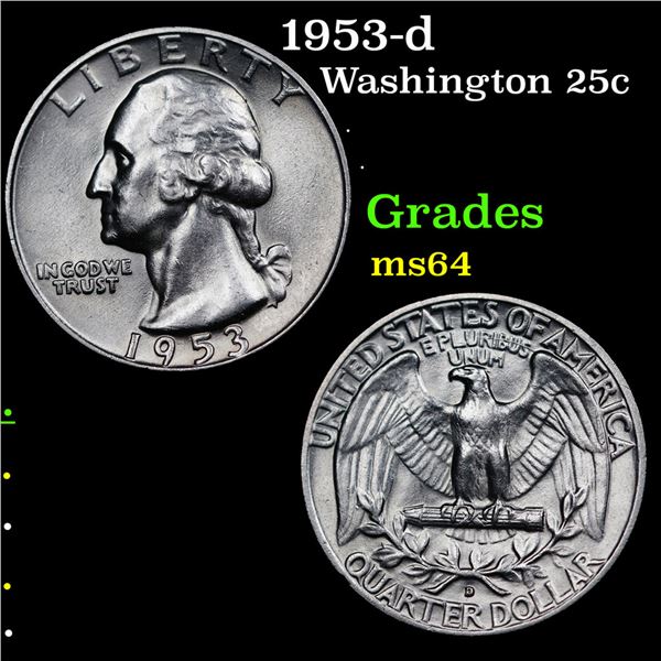 1953-d Washington Quarter 25c Grades Choice Unc