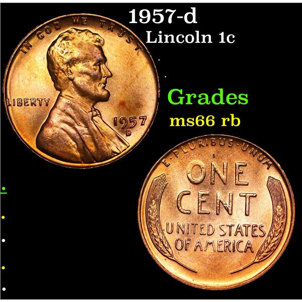 1957-d Lincoln Cent 1c Grades GEM+ Unc RB