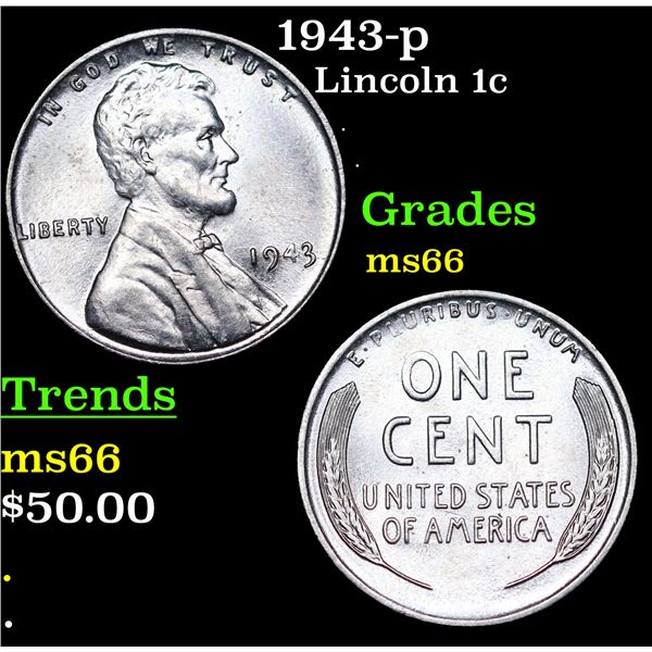 1943-p Lincoln Cent 1c Grades GEM+ Unc