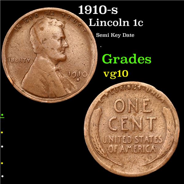 1910-s Lincoln Cent 1c Grades vg+
