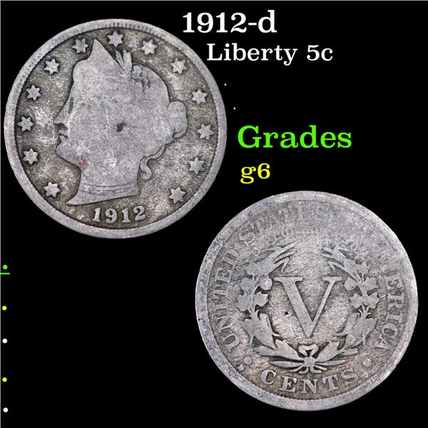 1912-d Liberty Nickel 5c Grades g+