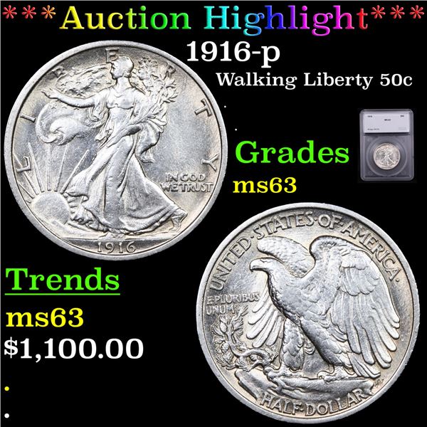 ***Auction Highlight*** 1916-p Walking Liberty Half Dollar 50c Graded ms63 BY SEGS (fc)