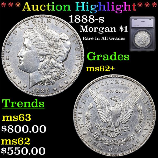 ***Auction Highlight*** 1888-s Morgan Dollar $1 Graded ms62+ BY SEGS (fc)